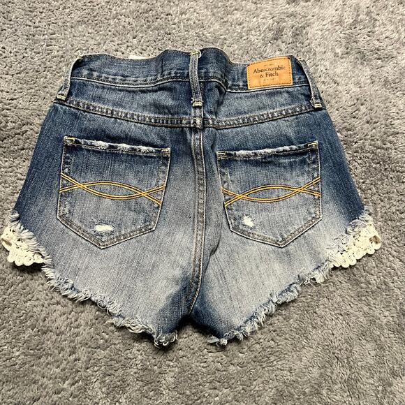 Abercrombie & Fitch Jean Shorts Womens 00 /24 Lace Trim Cut Off Raw Hem - Picture 2 of 8
